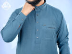 Metallic Blue Premium Arabian Shirt Collar Jubba - Image 3